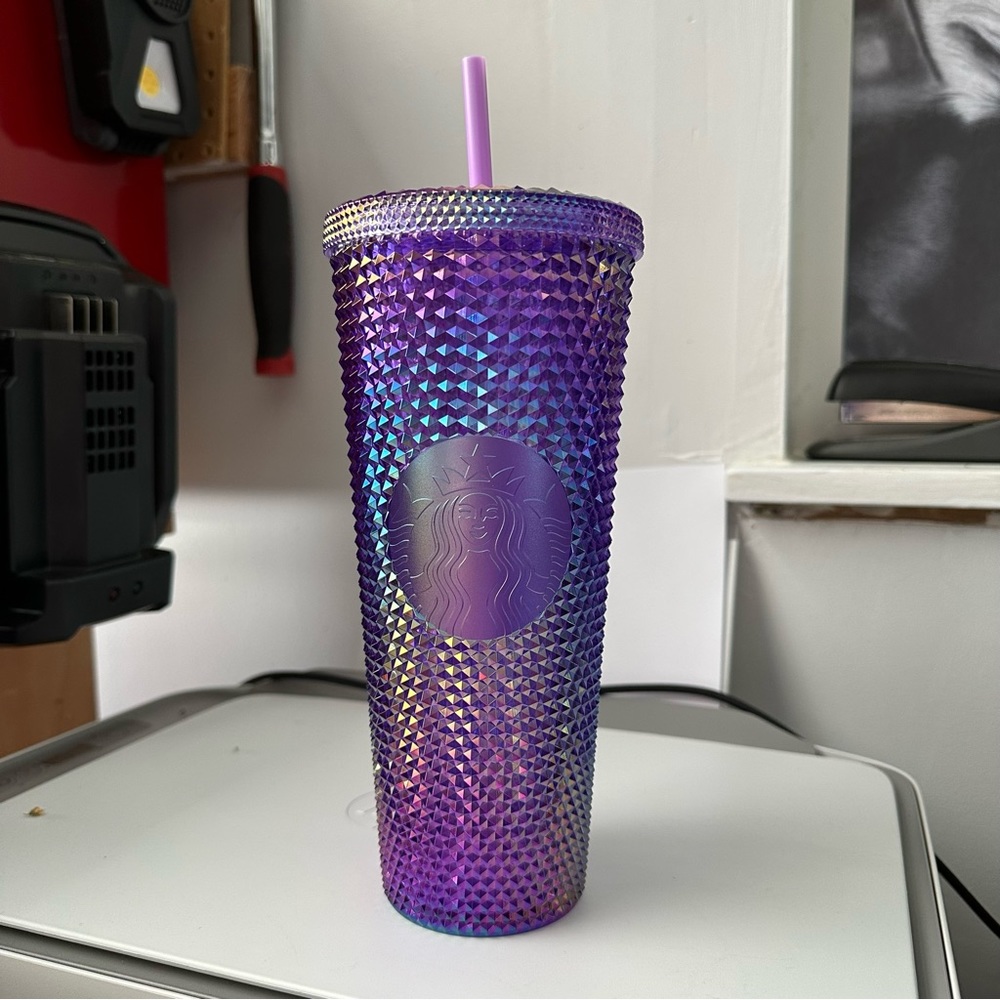 💜 Starbucks Venti Purple Oil Slick Metallic Iridescent Studded Tumbler NEW 💜
